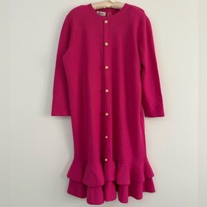 Vintage 80s Bright Pink Dunollie Looms Ruffle Hem Knit Dress